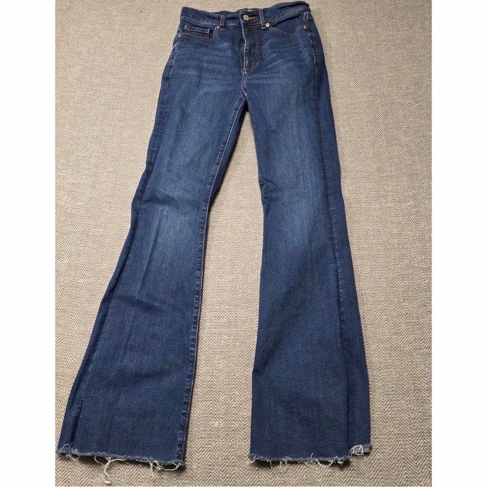 LOFT Dark Blue Flare Jeans Raw Hem 24